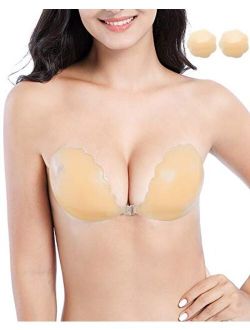 CAREONLINE Women Adhesive Bra Invisible Push up Silicone Bra for Backless Strapless Dress with Nipple Covers