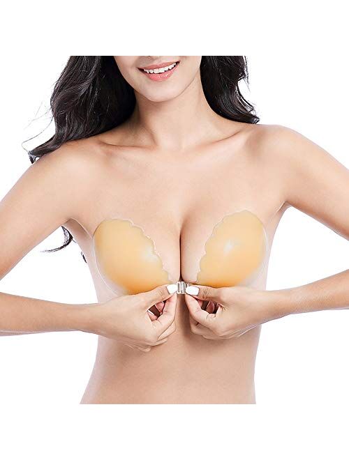 CAREONLINE Women Adhesive Bra Invisible Push up Silicone Bra for Backless Strapless Dress with Nipple Covers