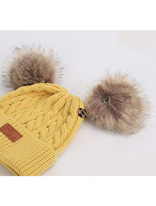 Pinellia Winter Hat for Girls Knit Pompom Children Hats Warm Baby Beanie Detachable Pom Pom Kids Hat for Boy Baby Cap