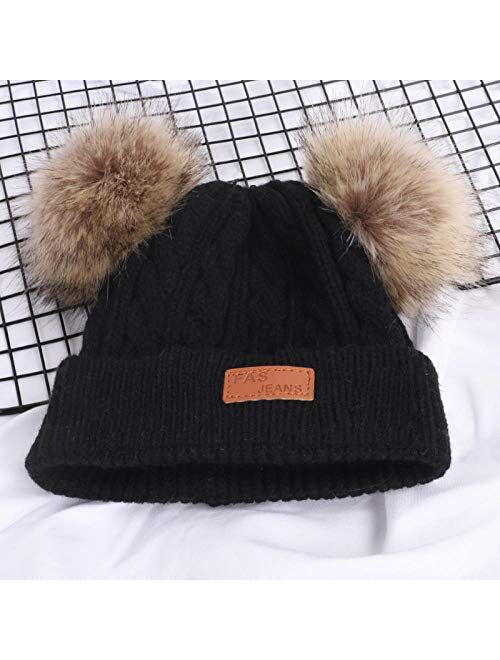 Pinellia Winter Hat for Girls Knit Pompom Children Hats Warm Baby Beanie Detachable Pom Pom Kids Hat for Boy Baby Cap