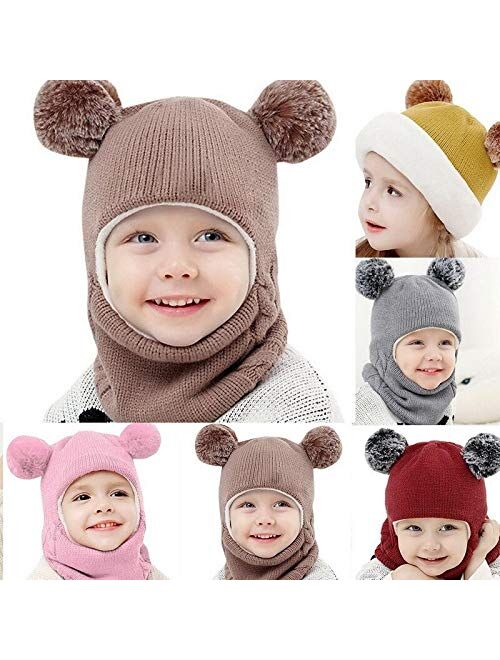 Kids Winter Hats Ears Girls Boys Children Warm Caps Scarf Set Baby Bonnet Enfant Knitted Cute Hat for Girl Boy Dropship 6(Fast delivery)