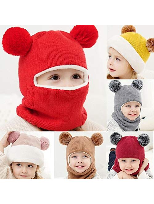 Kids Winter Hats Ears Girls Boys Children Warm Caps Scarf Set Baby Bonnet Enfant Knitted Cute Hat for Girl Boy Dropship 6(Fast delivery)