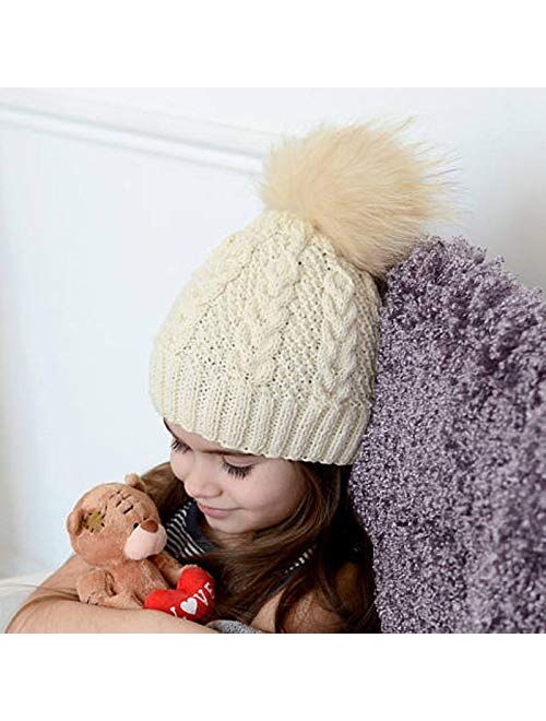 Winter Warm Baby Hat Fur Pompom Knitted Baby Girls Boys Hat Cap Infant Toddler Kids Hat Beanie Kids Children Caps Bonnet White(Fast delivery)