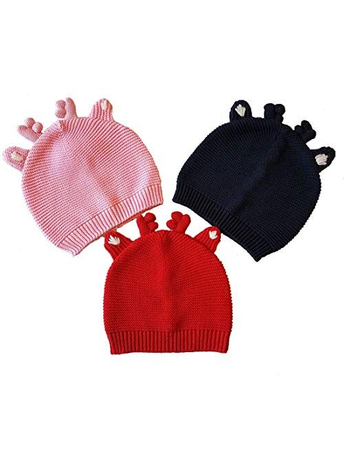 Fashion Warm Earflap Hand Hook Christmas Moose Baby Cotton Line Baby Hat Girls Boys Kids Toddler Knit Hat Styling (Color : Blue, Size : 6M)