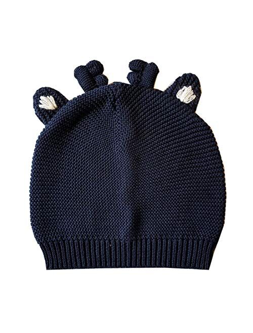 Fashion Warm Earflap Hand Hook Christmas Moose Baby Cotton Line Baby Hat Girls Boys Kids Toddler Knit Hat Styling (Color : Blue, Size : 6M)
