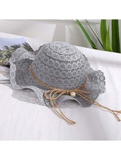 Meijin Baby Summer Accessories Holiday Baby Kids Boy Girl Hat Breathable Hat Beach Straw Sun Hat Hollow Out Lace Up Bandage Cap (Color : Gray)