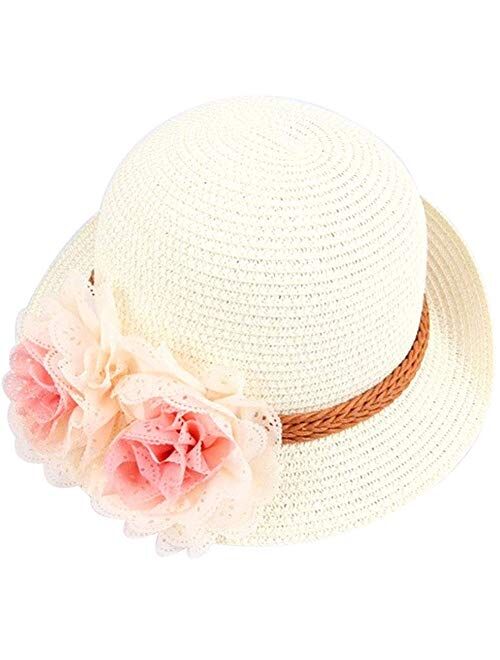 Sun Hats Fashion Baby Girls Children Kids Summer Flower Sun Adumbral Straw Hat Beach Cap Kids Gift Straw Hat (Color : Beige)