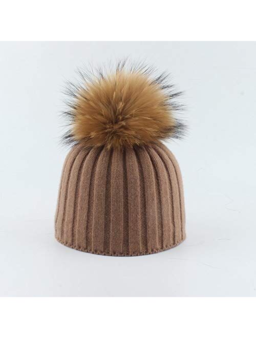 WZHZJ Girl Boy Autumn Winter Baby Wool Hat Kids Warm Soft Knitted Beanies Children Casual Real Fur (Color : F)