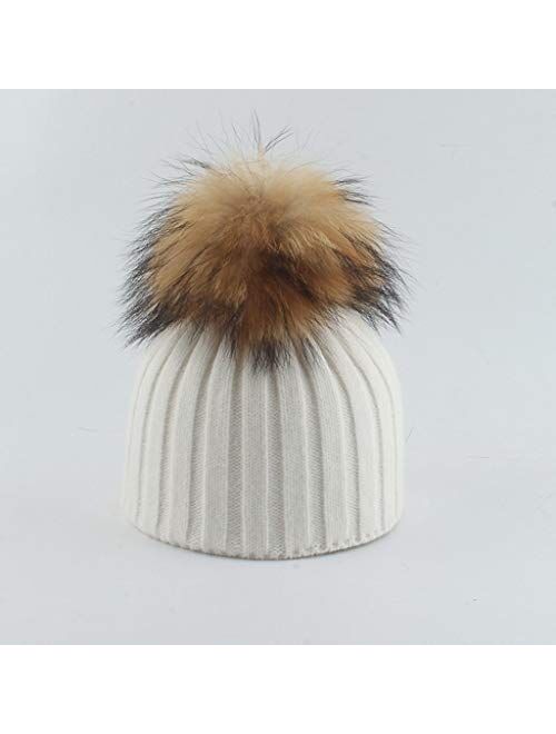 WZHZJ Girl Boy Autumn Winter Baby Wool Hat Kids Warm Soft Knitted Beanies Children Casual Real Fur (Color : F)