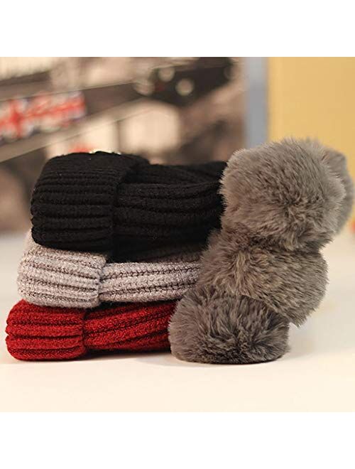 WZHZJ Baby Beanies Hats Children Knitted Pompon Winter Autumn Cute Cap for Girls Boys Casual Solid Color Warm Girl Hat with Two Balls (Color : Black)