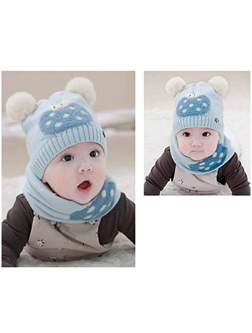 WMYATING Fashionable and Beautiful Autumn and Winter Must b Hat Cap Infant Knitted Winter Hat Scarf Gloves Set for 1-12 Months Baby Girl Boys Cotton Warm Skiing Cap Kids 