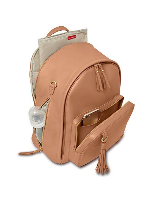 Skip Hop Diaper Bag Backpack: Greenwich Multi-Function Baby Travel Bag with Changing Pad and Stroller Straps, Vegan Leather, Caramel