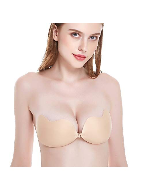 Adhesive Bra Invisible Sticky Sexy Push Up Lift Nipplecovers Strapless Backless Silicone Bra 2 Set Lemon and Orange Flavor