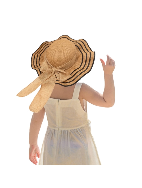 Kunyeah Kids Girl Summer Straw Hat Foldable Wide Brim Cap Sun Visor Hats Sun Protection Beach Hats Bowknot Floppy Cap