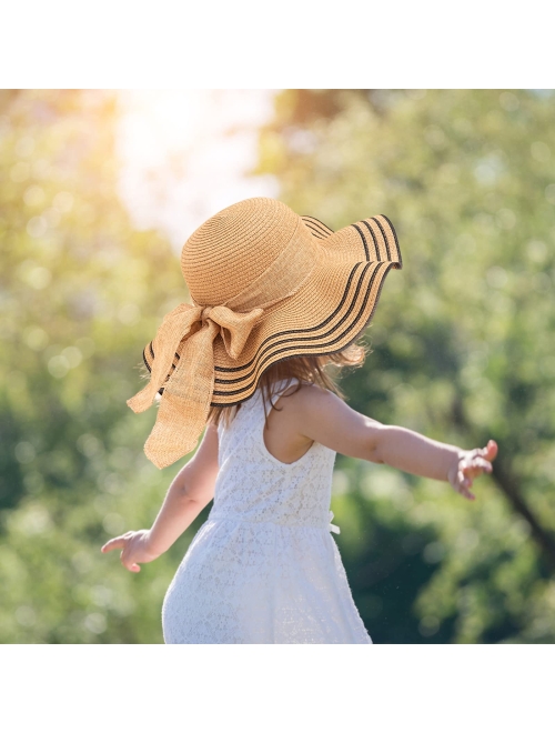 Kunyeah Kids Girl Summer Straw Hat Foldable Wide Brim Cap Sun Visor Hats Sun Protection Beach Hats Bowknot Floppy Cap
