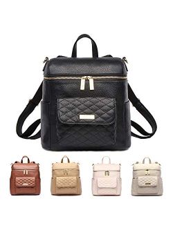 Petit Monaco Mini Diaper Bag by Luli Bebe - Vegan Leather Diaper Bag Backpack with Luxury Quilted Design, Stroller Straps, Messenger Strap (Ebony Black)
