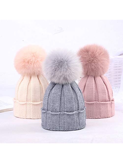 Baby Hat for Girls Infant Pompom Hat Kid Winter Hats Toddler Cap Knit Warm Caps for Baby Boys Girls Outdoors Cap (Color : Brown, Size : 3-36 Months)