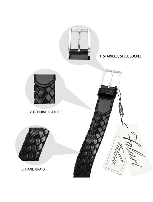 Falari Black Men's Braided Belt 100% Genuine Leather 35mm Strap 9005