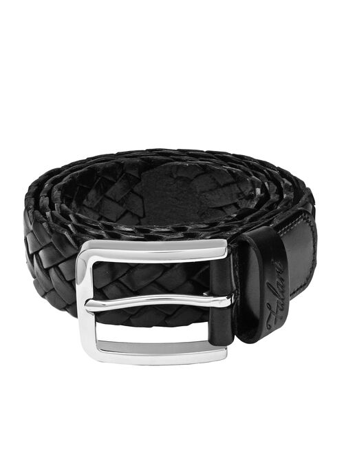 Falari Black Men's Braided Belt 100% Genuine Leather 35mm Strap 9005