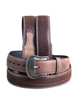 32" G Bar D Wide Crazy Horse Leather Tabs Mens Cowboy Belt Silver Buckle Brown