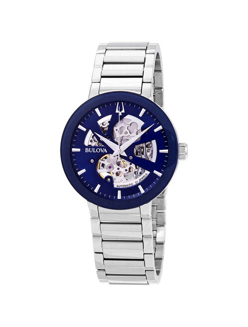 Bulova Mens Silver Tone Blue Dial Automatic Bracelet Watch 96A204