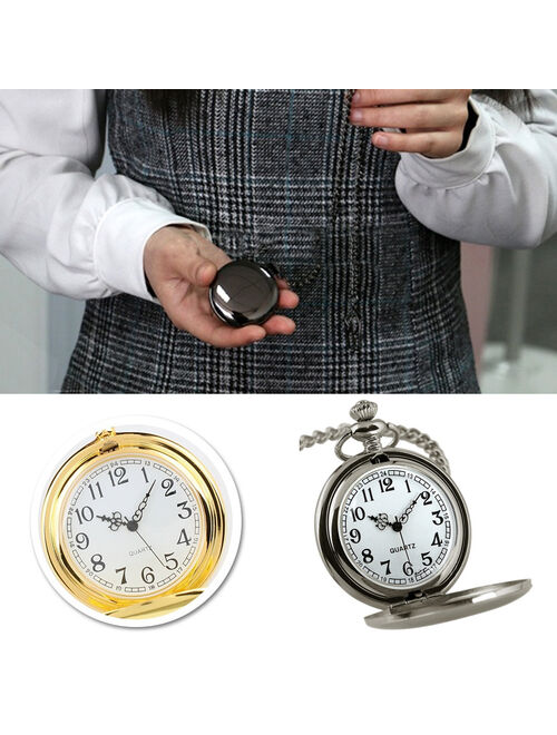 Shulemin Retro Vintage Pocket Watch,Men Steampunk Smooth Surface Pendant Chain Pocket Watch,Golden