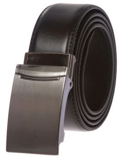 Men's Feather Edged Slide Leather Dress Belt with Automatic Buckle