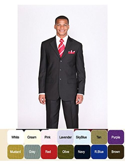 Men's 3 Button Single Breasted Dress Suits, 14 Colors