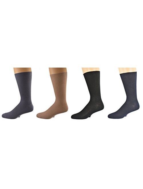 Sierra Socks Men's Diabetic Cotton Dress Casual Crew Ribbed Smooth Toe M11 Assorted (Black/Gray/Navy/Khaki))
