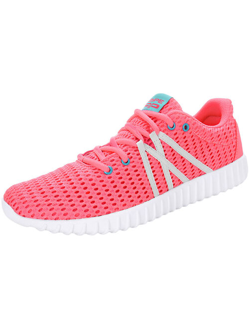 Allegra K Women's Contrast Color Lace Up Mesh Training Sneakers