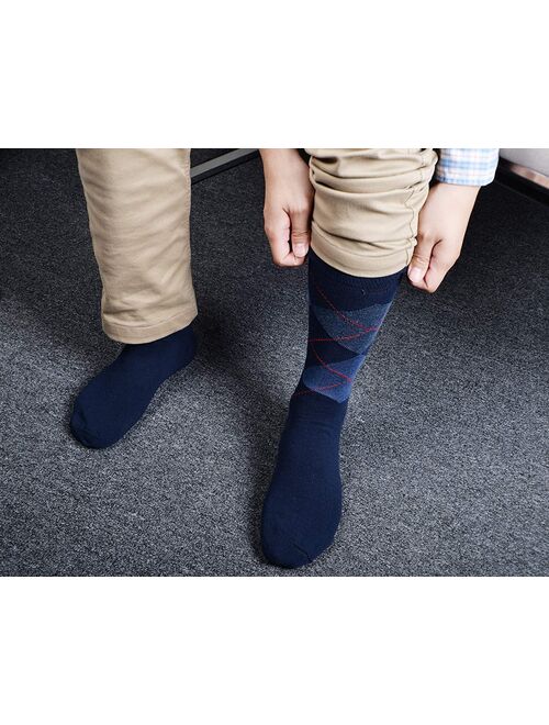 Dress Socks for Men- 5 Pack Mens Argyle Black or Solid Premium Cotton- Mid Calf
