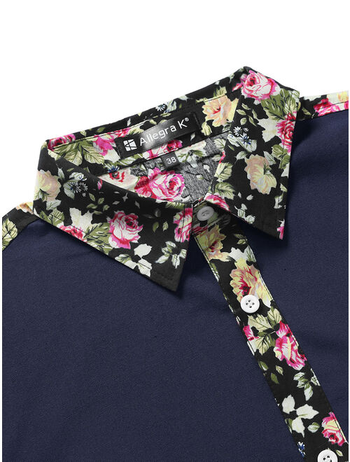Unique Bargains Men Summer Floral Print Pocket Short Sleeve Button Hawaiian Shirt