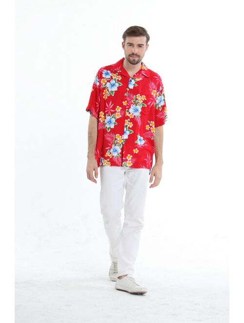 Men's Hawaiian Shirt Aloha Shirt 5XL Hibiscus Red