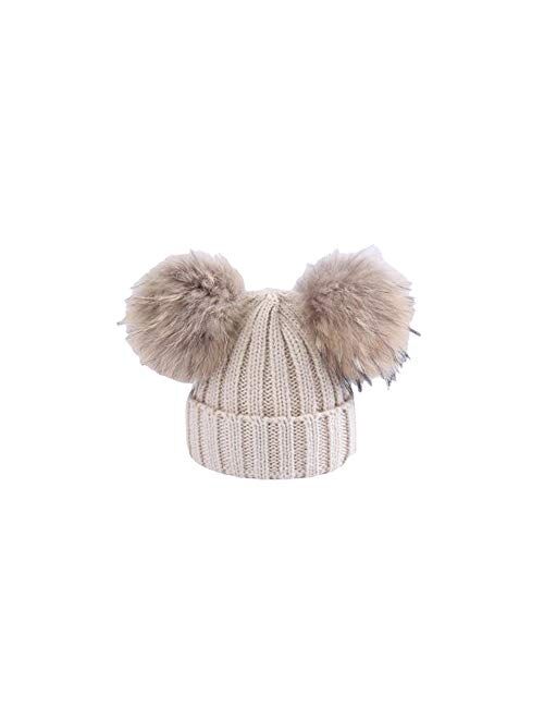 MXYLYLAT2 Children's Winter Toddler Baby Kids Faux Fur Hat Cap Beanie with Pompom Ears Funny Hat for Boys and Girls,Pink