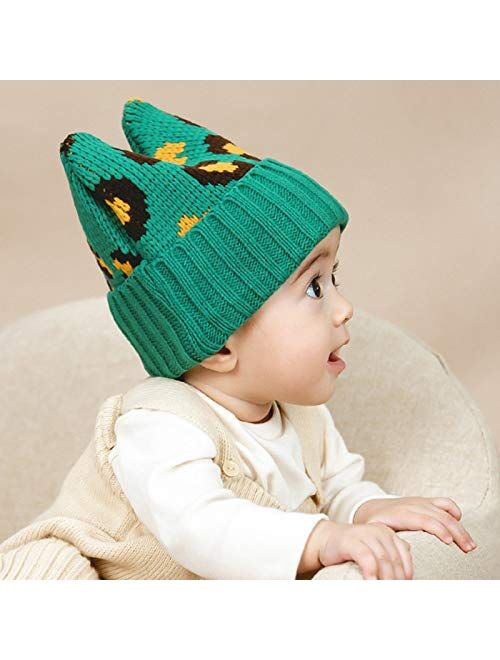 WFF Hat Cap Baby Hat Cute Rabbit Ears Earflap Warm Knit Benaie with Leopard Print Infant Toddler Girls Winter Hats (Color : 1 Piece)