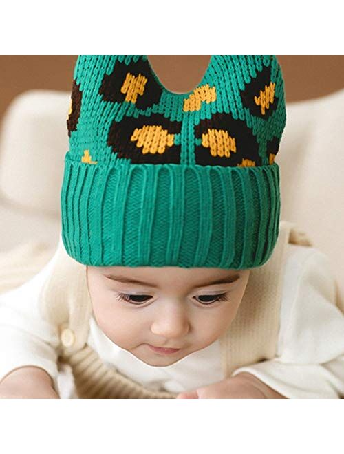 WFF Hat Cap Baby Hat Cute Rabbit Ears Earflap Warm Knit Benaie with Leopard Print Infant Toddler Girls Winter Hats (Color : 1 Piece)