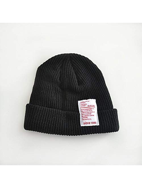 HGDD Children Warm Winter hat Ear Knitted Baby Letter Patch Ferrule Wool Cap Hats Children Solid Light Panel (Color : G)