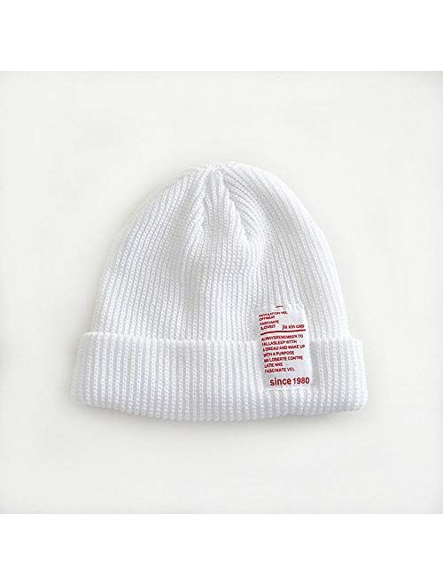 HGDD Children Warm Winter hat Ear Knitted Baby Letter Patch Ferrule Wool Cap Hats Children Solid Light Panel (Color : G)