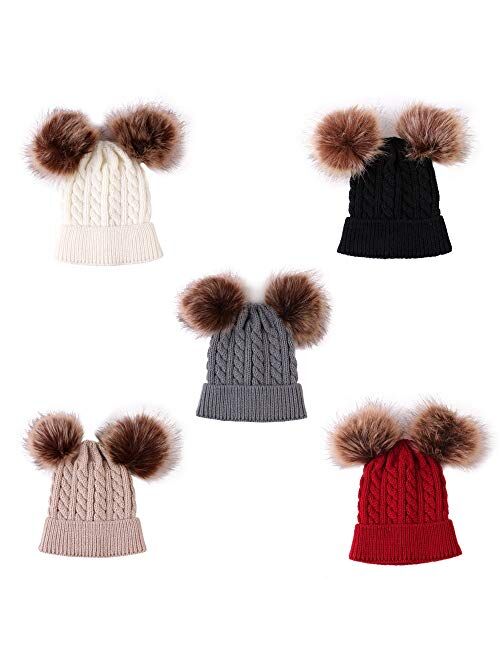 HGDD New Hot Double Twist Ball Baby Knitted hat Autumn and Winter Warm hat Children Hedging (Color : Khaki)