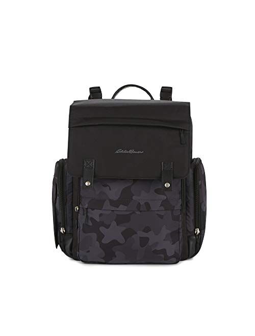 Eddie Bauer Places & Spaces Camouflage Compass Diaper Bag Backpack, Cooler Bottle Pockets and Changing Pad Included, Black and Camo