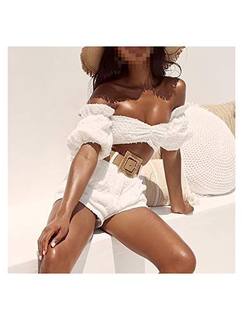 ZYHWS Summer Women Pants Strapless Two Pieces Pants Elegant Club Celebrity Party White Mini Pants (Color : White, Size : Large)