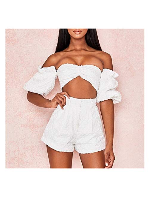 ZYHWS Summer Women Pants Strapless Two Pieces Pants Elegant Club Celebrity Party White Mini Pants (Color : White, Size : Large)