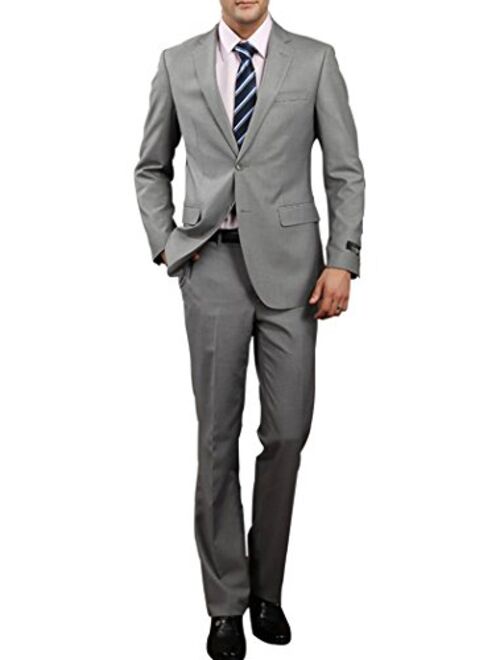 MOGU Men's Gray Solid Slim-fit Two-Button Center Vent Suit