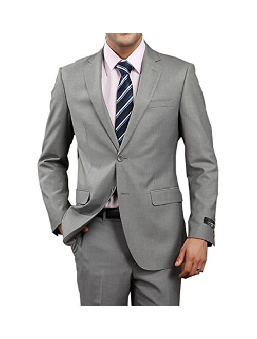 MOGU Men's Gray Solid Slim-fit Two-Button Center Vent Suit