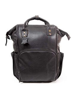 Large Black Leather Diaper Bag Knapsack Genuine Leather Diaper bag Backpack WATERPROOF diaper bag UNISEX