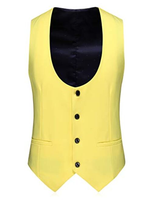 MOGU Mens 3 Piece Shawl Lapel One Button Yellow Suits Blazer + Pants + Vest