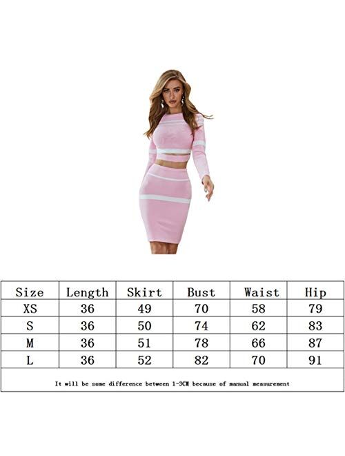 ZZPH Women's Club & Night Out Dresses Ladies Evening Dress Autumn Winter Women's Color Matching Short Top Two-Piece Round Neck Long Sleeve Suit for Women (Color : Pink, S
