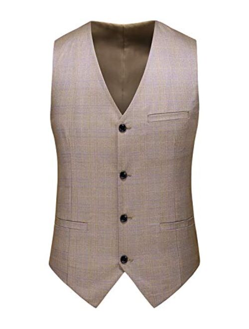 MOGU Men Suits 3 Piece Slim Fit Single Breasted Blazers Plaid Notch Lapel Jacket Pants Sets for Prom Wedding Party