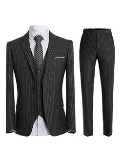 Mens 3 Piece Stripe Suit Set Slim Fit Formal 2 Button Tux Dress Suits
