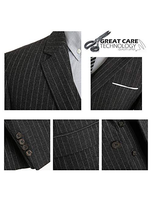 Mens 3 Piece Stripe Suit Set Slim Fit Formal 2 Button Tux Dress Suits